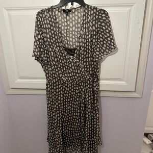 JBS Women Brown White Abstract Dot Faux Wrap Dress Flutter‎ Sleeve Plus 14W